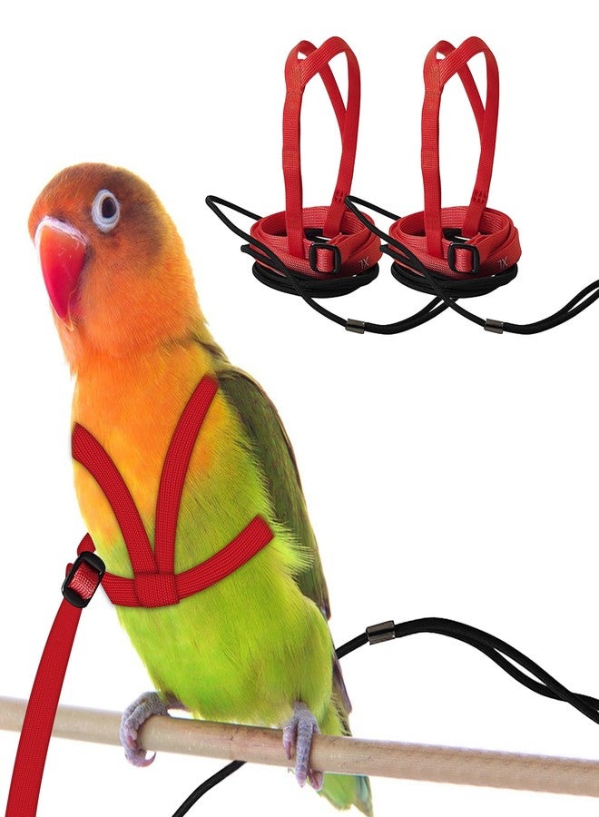 HOKABLE 2 pcs Pet Parrot Bird Harness and Leash, Adjustable Training Design Anti-Bite, Outdoor Flying Training Rope Kit for Bird Parrots Fits Birds Chest Between24-51cm /9.45-20inch - M (red - Image 1